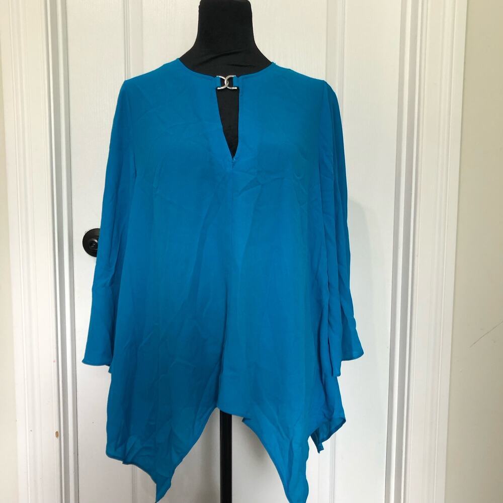 Michael Michael Kors Womens Blue Sharkbite Hem Blouse MS1401274H Bright Cyan M‎